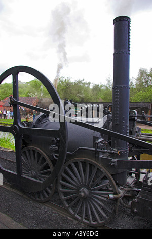 Nachbildung des Richard Trevithicks Coalbrookdale Lokomotive, Blists Victorian Stadtmuseum, Madeley, Ironbridge Gorge, Shropshire Stockfoto