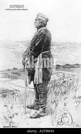 Bismarck, Otto von, 1.4.1815 - 30.7.1898, deutscher Politiker, Reichskanzler 21.3.1871 - 20.3.1890, Ganzkörperansicht, Zeichnung von Ant Stockfoto