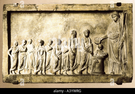 Bildende Kunst, antike, Griechenland, Relief, Opfer für die Göttin Demeter in Eleusis, zweite Hälfte 4. Jh. v. Chr., Louvre, Paris, f Stockfoto