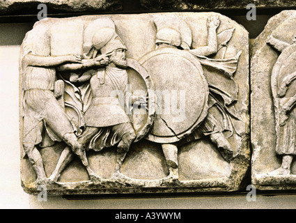 Bildende Kunst, antike, Griechenland, Skulptur, Kampf-Szene, Relief, Marmor, Nereiden Denkmal, 5. Jahrhundert v. Chr., British Museum Lond Stockfoto