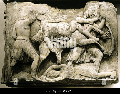 Bildende Kunst, antike, Griechenland, Skulptur, Kampf-Szene, Relief, Marmor, Nereiden Denkmal, 5. Jahrhundert v. Chr., British Museum Lond Stockfoto