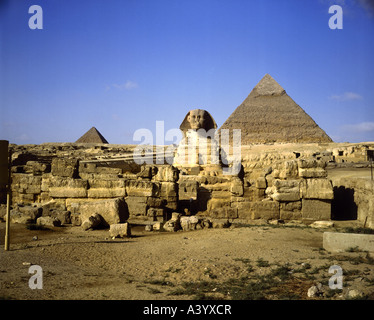 Reise/Geographie, Ägypten, Gizeh, große Sphinx und Pyramide von Khafre, ca. 2700 - 2500 v. Chr., historisch, historisch, Afrika, Architektur, alte Welt, Alte Dynastie, 4th. Dynastie, 28/26. Jahrhundert v. Chr., Pyramiden, Cheops, UNESCO-Welterbe, alte Welt, Stockfoto