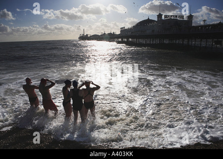 Serpentin Schwimmverein von Hyde Park London dauert einen mutige Winter schwimmen am Brighton Beach 21 01 07 Pic von Elliot Nichol Stockfoto