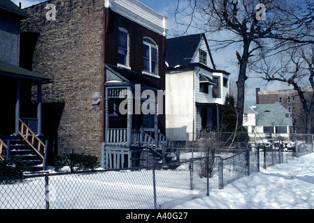 Häuser im Schnee Southside Chicago Illinois USA Stockfoto