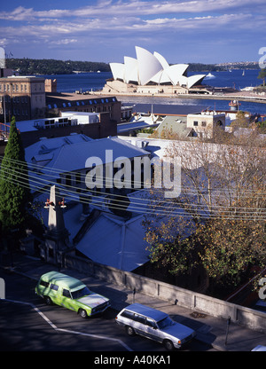 Blick auf das Opernhaus von Sydney Rocks-Viertel Stockfoto