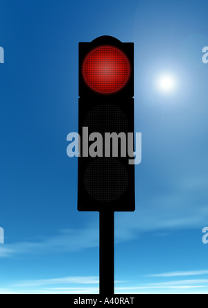 rote Ampel Gerät vor blauem Himmel Ampelanlage Auf Fäulnis Vor Blauem Himmel Stockfoto