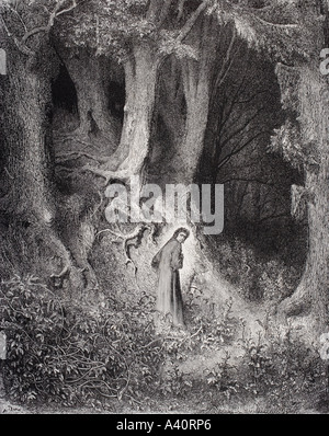 Kupferstich von Gustave Dore, 1832-1883, französischer Künstler und Illustrator für Inferno von Dante Alighieri, Canto ich die Zeilen 1 und 2 Stockfoto