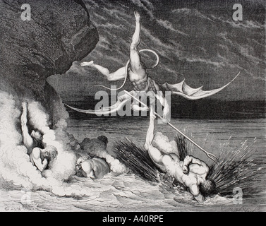 Kupferstich von Gustave Dore, 1832–1883, französischer Künstler und Illustrator, für Inferno von Dante Alighieri, Canto XXII, Zeilen 125–126. Stockfoto