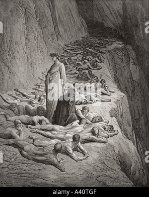 Abbildung für purgatorio von Dante Alighieri. Canto XIX, Zeilen 131 bis 133, von Gustave Dore, 1832 - 1883. Französische Künstler und Illustrator. Stockfoto