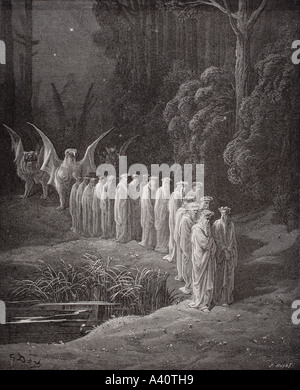 Abbildung für purgatorio von Dante Alighieri, Canto XXIX Zeilen 80 bis 82, von Gustave Dore, 1832 - 1883. Französische Künstler und Illustrator. Stockfoto