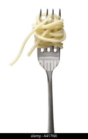 Spaghetti auf Gabel Stockfoto