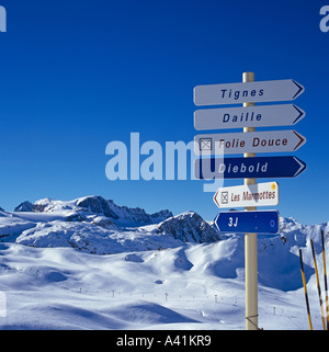 Wegweiser-Val Di'Sere-französische Alpen-Frankreich Stockfoto