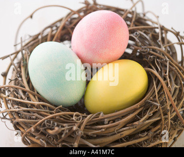 Stillleben mit Ostereier in einem nest Stockfoto