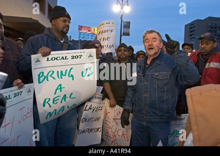 Detroit City Arbeitnehmer Protest Entlassungen und Service-Schnitten Stockfoto