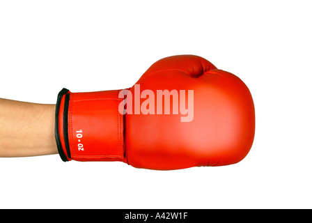 Rote Boxhandschuh auf weißem Hintergrund Roter Boxhandschuh Auf Weiss Freisteller Stockfoto