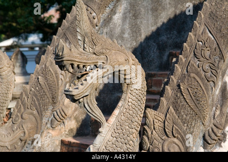 Stone Dragon Statue Treppen bei Haw Pha Kaew Vientiane Laos Stockfoto