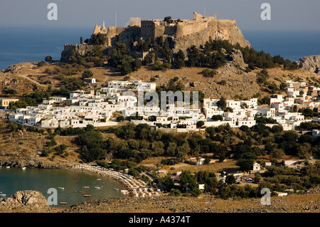 Lindos und Akropolis, Rhodos Griechenland. Stockfoto