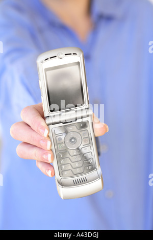 Hand mit Handy Stockfoto