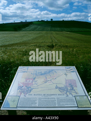 Informationstafel an der Flodden Schlacht Wiese (1513), Branxton, Northumberland, England, UK. Stockfoto