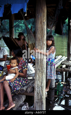 Die Warao Indianer leben auf Pfahlbauten im Orinokodelta in Venezuela Stockfoto