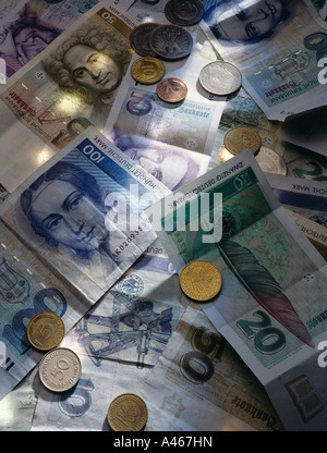 D-Mark - Banknoten und-Münzen, Deutschland Stockfoto