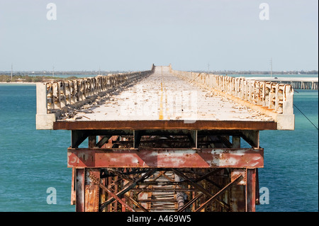 USA, Florida, Bahia Honda zu überbrücken, alte und zerstören Eisenbahnbrücke in den Florida Keys Stockfoto