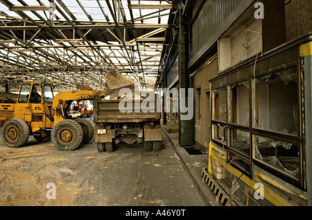 Fall der Berliner Mauer, Abriss am "Checkpoint Charlie", Berlin, Deutschland Stockfoto