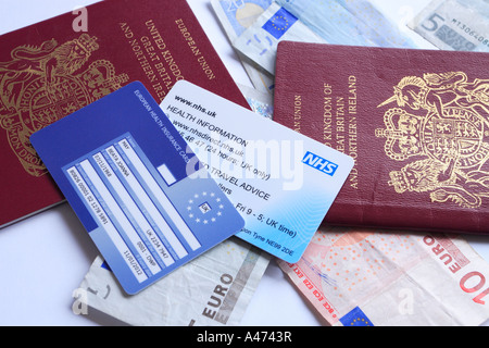 EHIC European Health Insurance Card Reiseversicherung und Reisepass Stockfoto