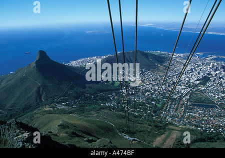 Kapstadt von oben von der Seilbahnstation am Tafelberg in Südafrika Stockfoto