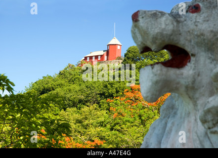 Gun Hill Signalstation und steinerne Statue des Löwen, St. George, Barbados, 8/06 Stockfoto