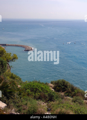 Panoramablick von der Strandpromenade von Sitges Katalonien Katalonien Katalonien Costa Dorada España Spanien Europa Stockfoto