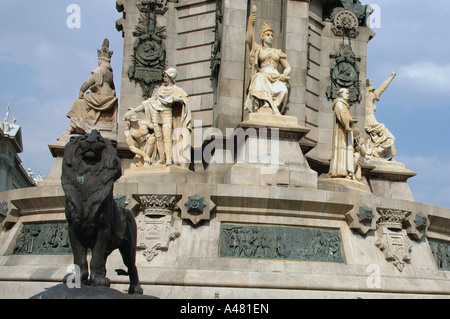 Ansicht-Denkmal ein Colom Plaça del Portal De La Pau Barcelona Barça Katalonien Katalonien Katalonien Costa Brava España Spanien Europa Stockfoto