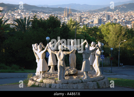 Panoramablick auf Barcelona vom Montjuïc Montjuic Park Barça Katalonien Katalonien Katalonien Costa Brava España Spanien Europa Stockfoto