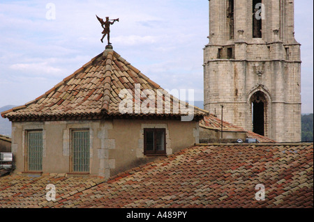 Blick auf Sant Feliu & Kathedrale Gerona Girona Catalonia Catalunya Cataluña España Spanien Europa Stockfoto