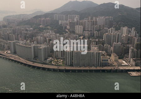 Hong Kong Wohnblocks gesehen von einem Helikopterflug über die Stadt 1994 Stockfoto