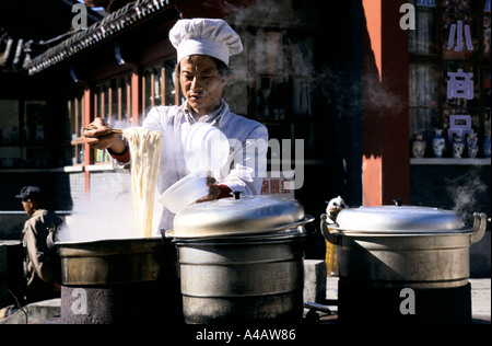 Peking-China die chinesische Mauer Restaurant Kochen Nudeln unter freiem Himmel 1997 Stockfoto