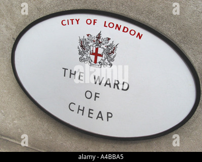 Das Mündel von billige Plaque-City of London-England-Großbritannien Stockfoto