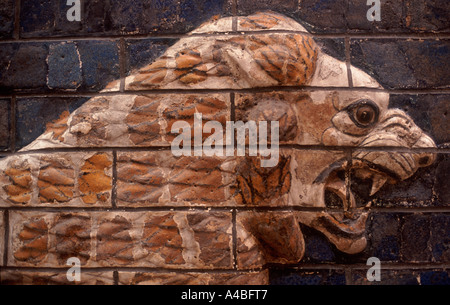 Detail der glasierten Ziegel Löwenkopf auf Fries Prozession Straße in Babylon (604-562 v. Chr.), Museum des alten Orients, Istanbul Stockfoto