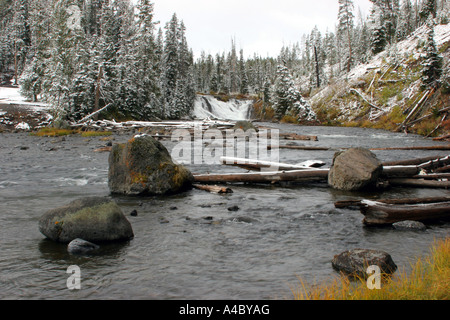 Winter am Fluss Lewis Abstauben fällt, Yellowstone-Nationalpark, wyoming Stockfoto