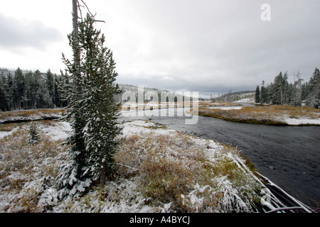 Winter Abstauben auf dem Lewis River, Yellowstone-Nationalpark, wyoming Stockfoto