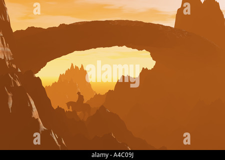 Einsamer Reiter in den Badlands. Stockfoto