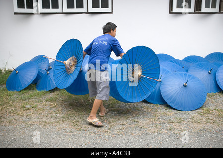 Regenschirm Fabrik Chiang Mai in Thailand Stockfoto