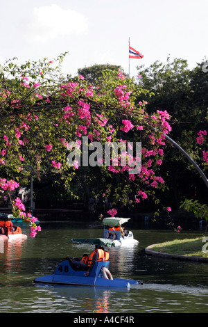 Tretboote auf dem Stausee im Dusit Park-Zoo, Bangkok Thailand Stockfoto