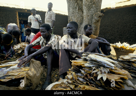 Uganda Industrie Angeln verkaufen, getrockneter Fisch Markt in Pakwach, in der Nähe von Lake Victoria. Stockfoto