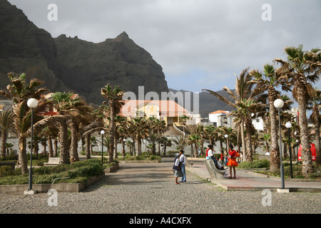 Der Hauptplatz in Ponta do Sol, Santo Antao Stockfoto