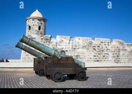 Kanone am Castillo de San Salvador De La Punta, Havanna, La Habana Vieja, Kuba Stockfoto