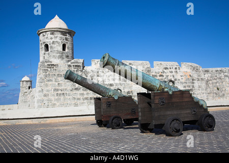 Kanone am Castillo de San Salvador De La Punta, Havanna, La Habana Vieja, Kuba Stockfoto