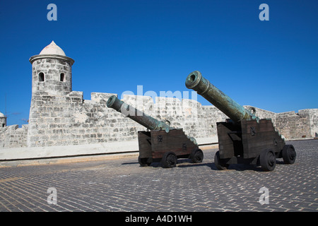 Kanone am Castillo de San Salvador De La Punta, Havanna, La Habana Vieja, Kuba Stockfoto