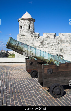 Kanone am Castillo de San Salvador De La Punta, Havanna, La Habana Vieja, Kuba Stockfoto