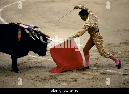 Ein Matador stechen einen Stier mit einem Schwert. Stierkampf in Las Ventas in Madrid Stockfoto